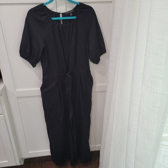 Banana Republic Poplin Twist Front Cropped Puff Sleeve Jumpsuit Size 12 - Picture 3 of 13